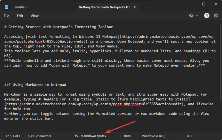 Use Markdown and Rich Text Formatting in Windows 11 Notepad - Make Tech ...
