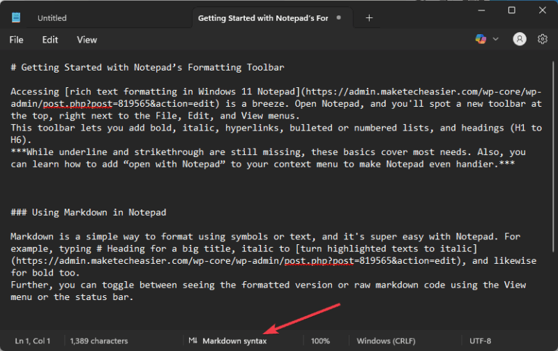 Editing With Markdown Symbols