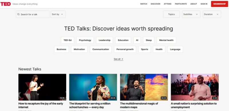 Viewing the latest TED Talks.