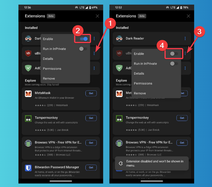 Enable Disable Edge Extension