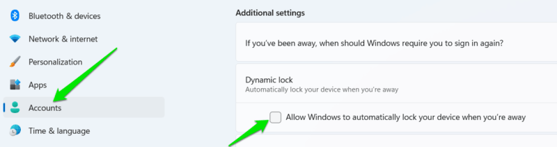 enabling dynamic lock Windows