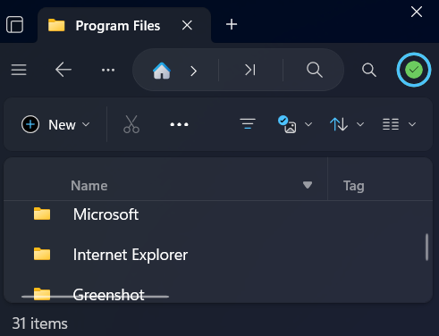 Compact window view in Files app on Windows.