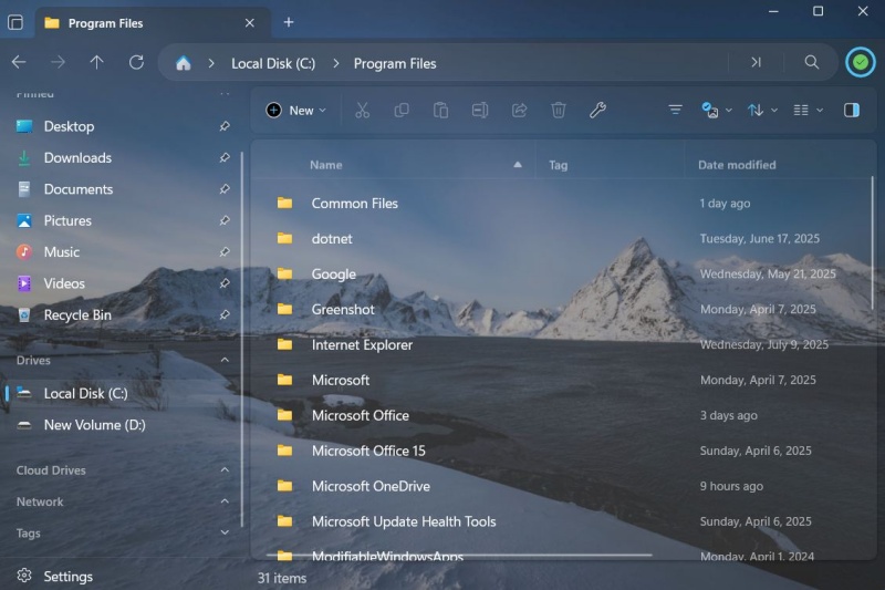 Files window view with custom background.