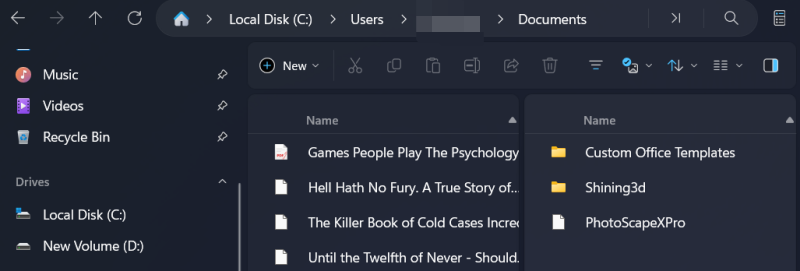 Dual pane view in Files app on Windows.