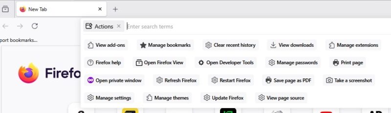 Viewing actions from Firefox's address bar. 