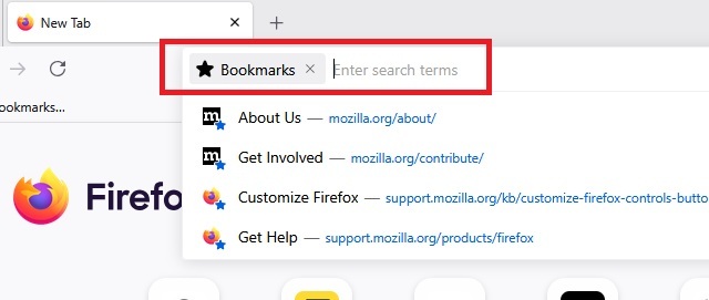 Searching bookmarks in the address bar.