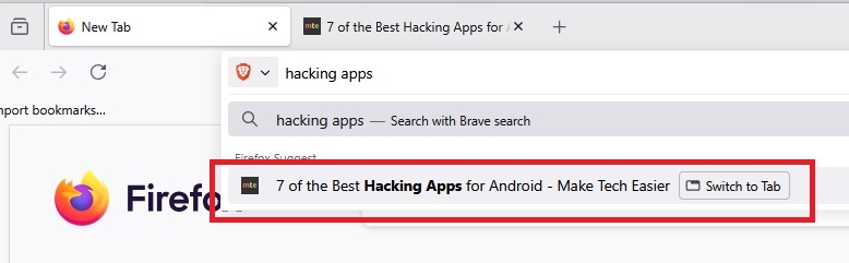 Searching for hacking apps in Firefox.