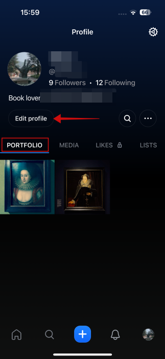 Tapping on "Edit profile" on Flashes app. 