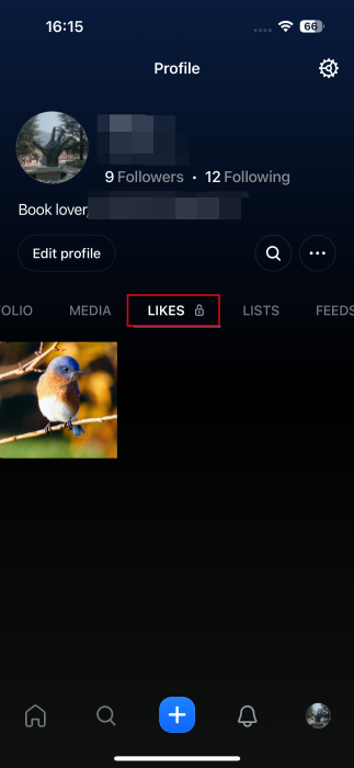Viewing Likes tab in Flashes app. 