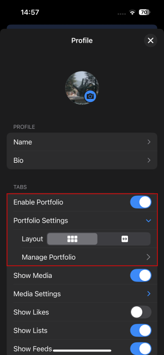 Managing Portfolio settings in Flashes app. 