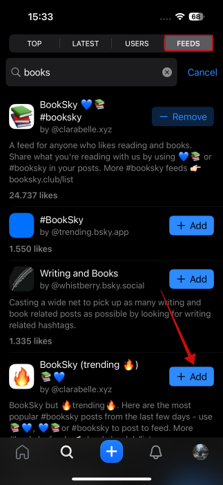Searching Feeds in Flashes app. 