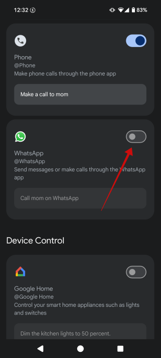 Disable WhatsApp toggle in Gemini app.