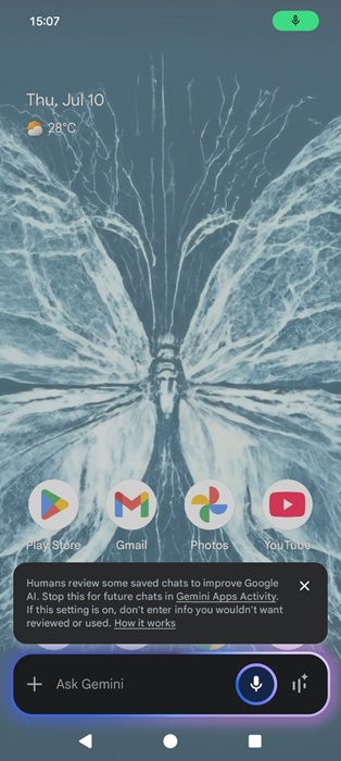 Gemini popping up once the "Hey Google" phrase is used on Android.