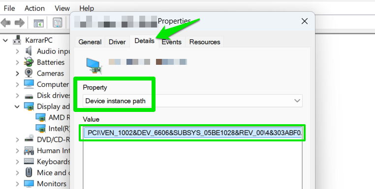 Windows Device Manager with GPU driver details
