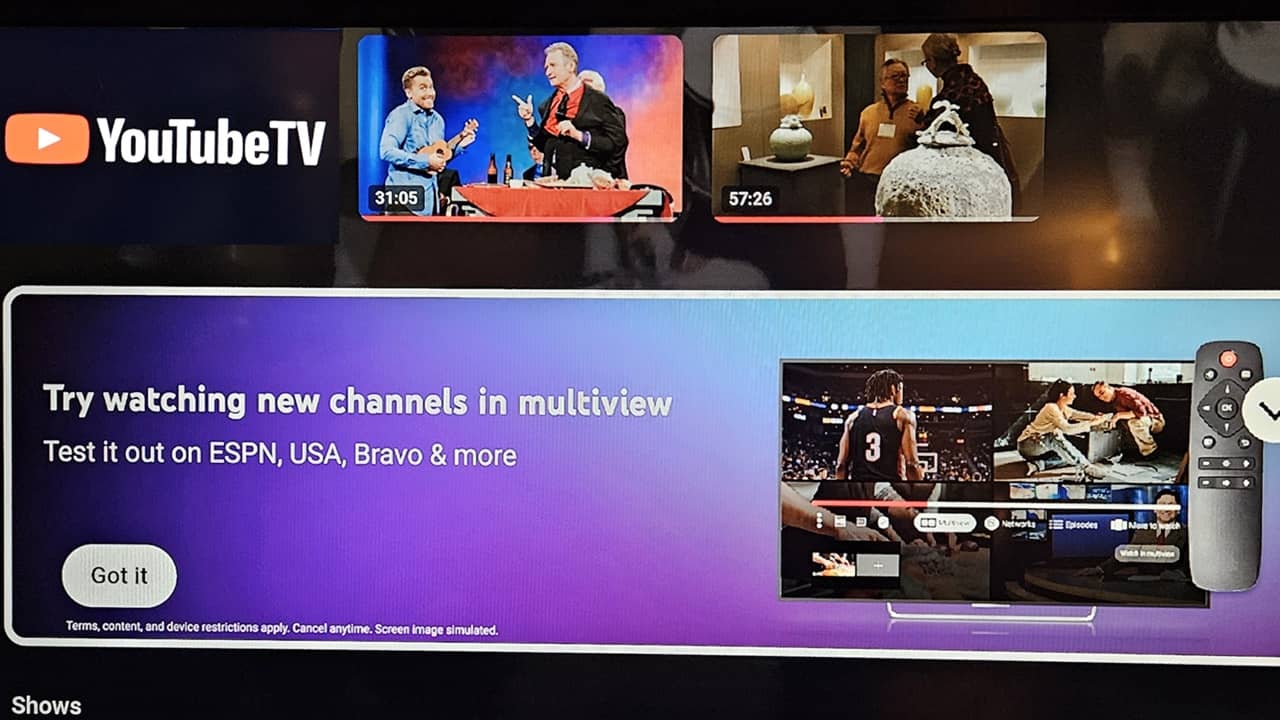 YouTube TV banner advertising multiviews.