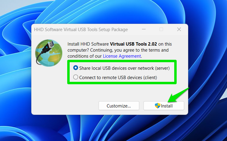 Installing Server and Client of Free Virtual USB