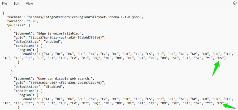 Adding region in Integratedservicesregionpolicyset file