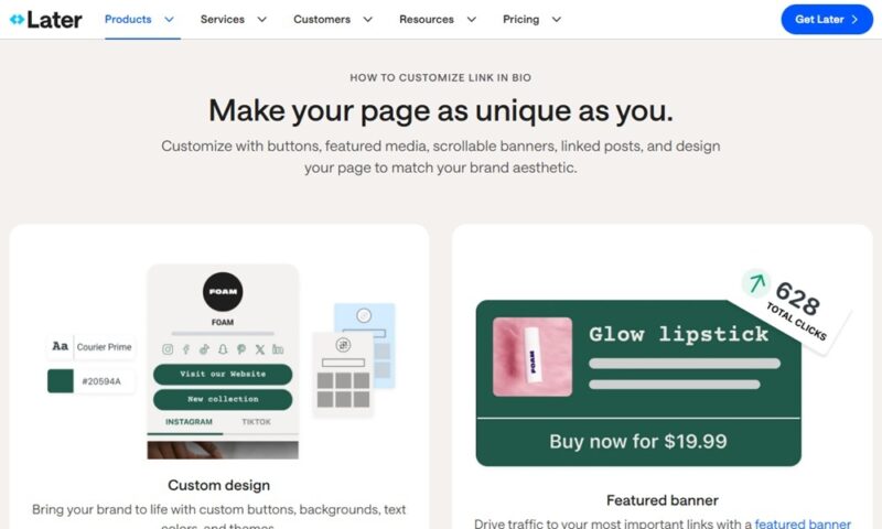 Later's Link in Bio features.