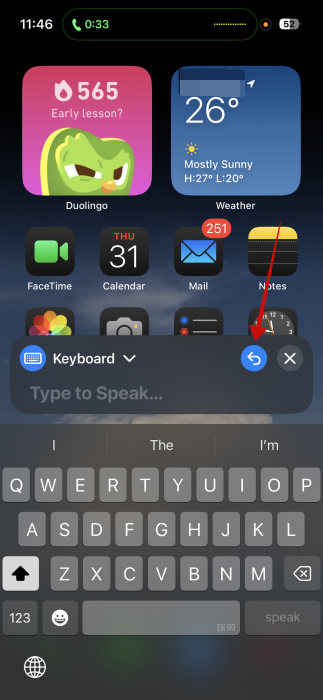 Pressing Redo button in Live Speech UI on iPhone. 