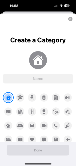 Naming new category for phrases for Live Speech on iPhone. 