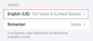 Tapping default voice for Live Speech on iPhone. 