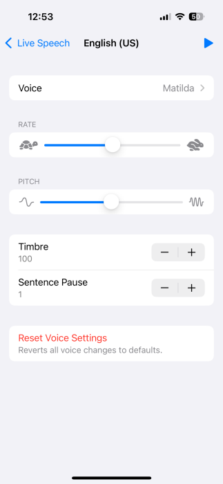 Adjusting new voice for Live Speech on iPhone. 