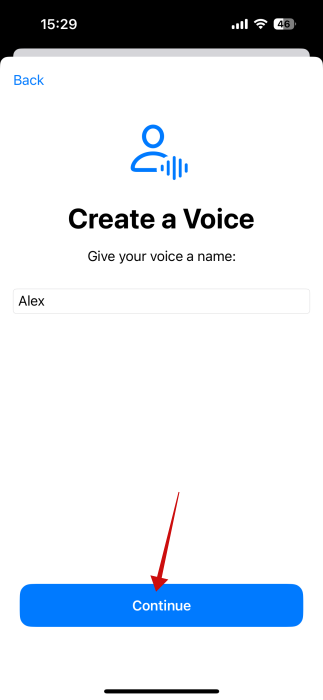 Naming a Personal Voice on iPhone. 