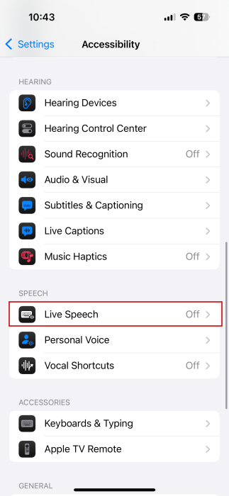 Live Speech Iphone Toggle On
