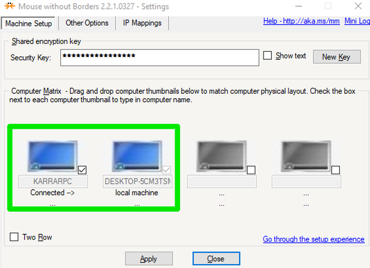 Mouse Without Borders PC setup window