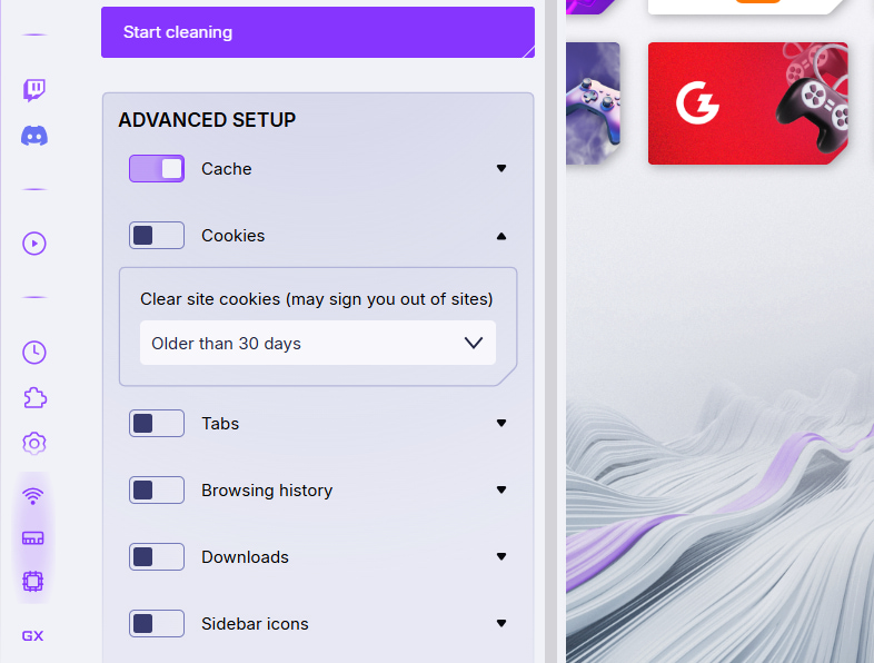 Opera GX cleaning options