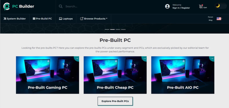 PC Builder website home page