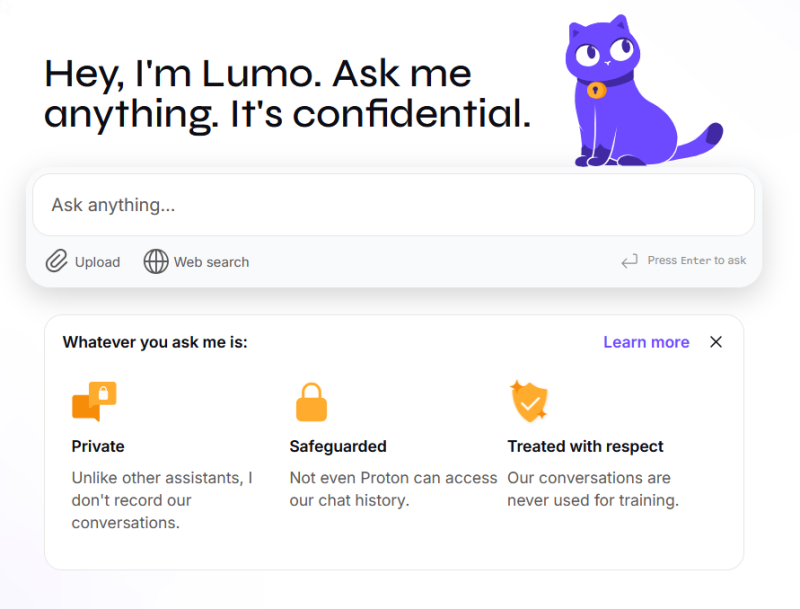 View of Lumo's web interface on a Windows PC. 