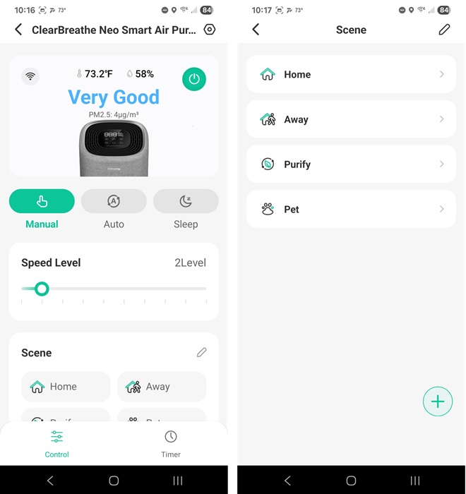 Choosing a scene to use for the air purifier.