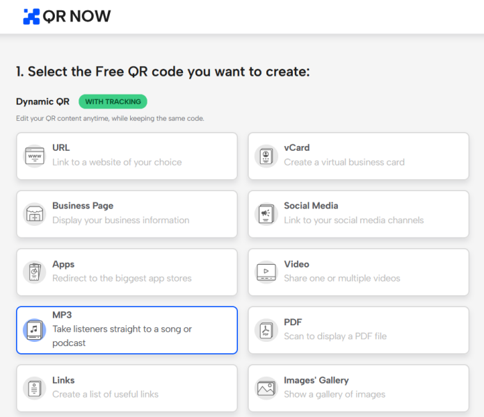 Choosing between Dynamic and Static codes on QRNow. 