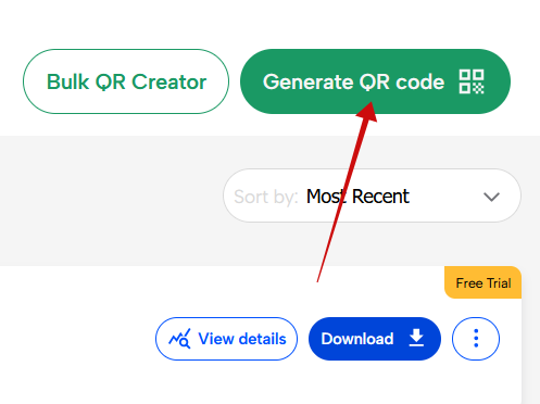 Tapping on "Generate QR code" button on QRNow website. 