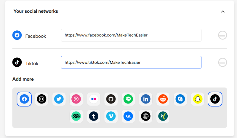 Adding social media links to QR code created with QRNow on PC. 