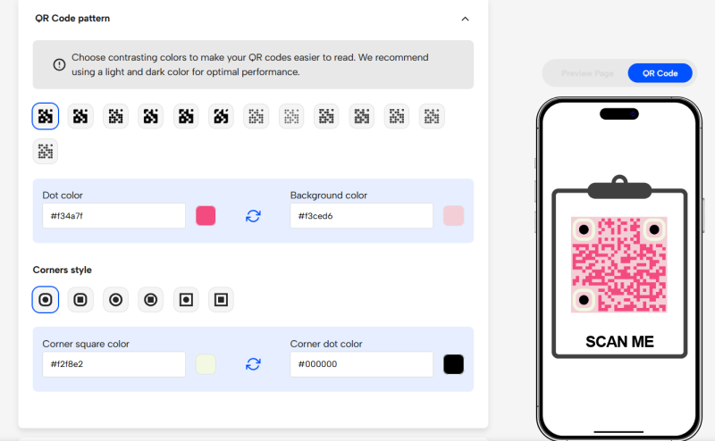 Example of an unscannable QR code created with QRNow that lacks contrast. 