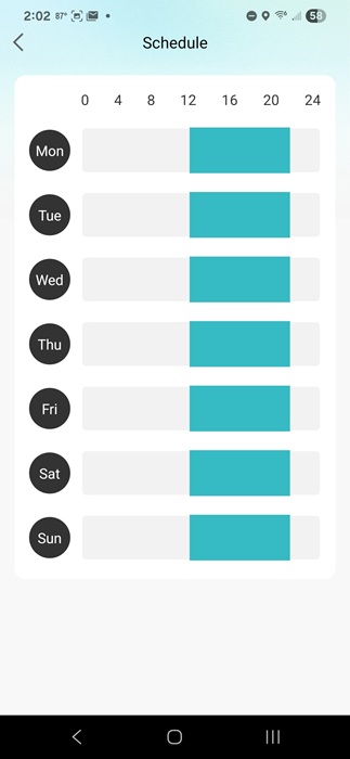 Setting a schedule in the mower's app.
