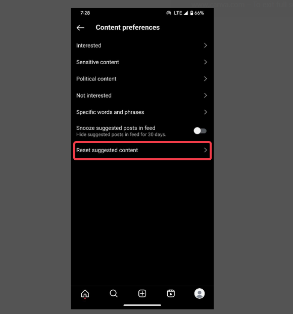 Reset Suggested Content