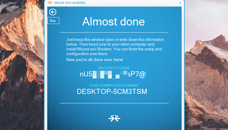 Mouse without Borders listing security code