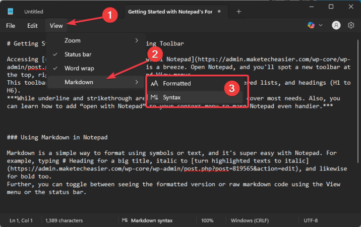 Use Markdown and Rich Text Formatting in Windows 11 Notepad - Make Tech ...