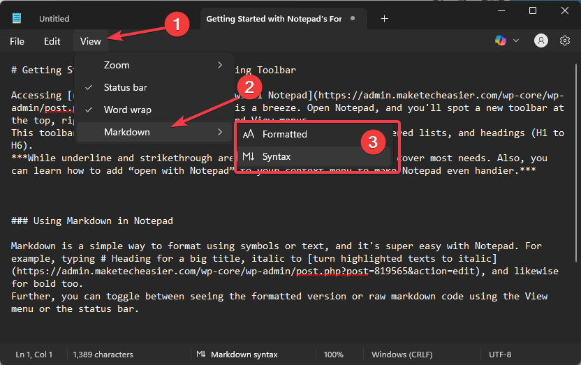 Use Markdown and Rich Text Formatting in Windows 11 Notepad - Make Tech ...
