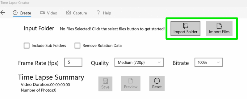 Time Lapse Creator photo selection optons