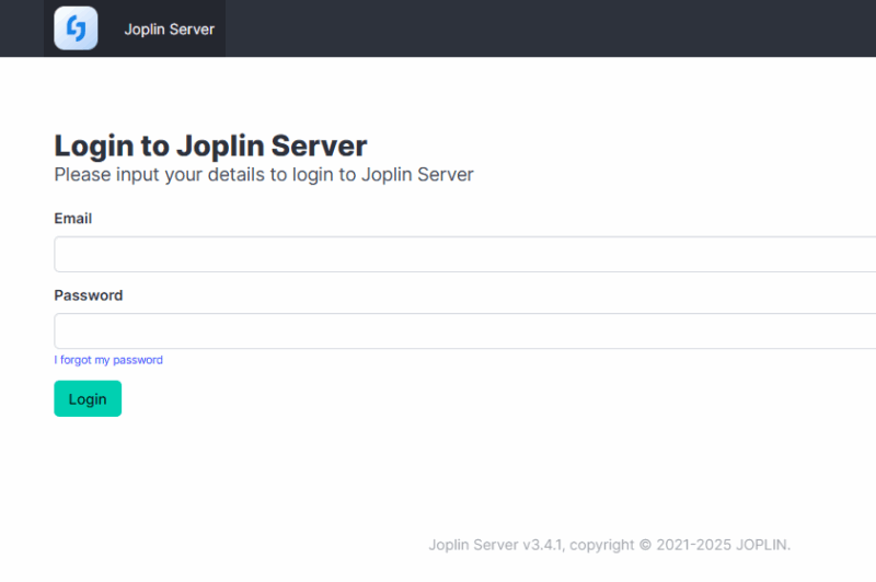 Sign Up Page Joplin Server
