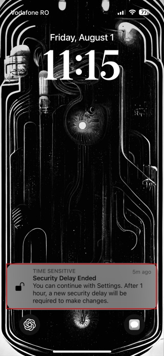 Message alerting you that Security Delay is over on iPhone.