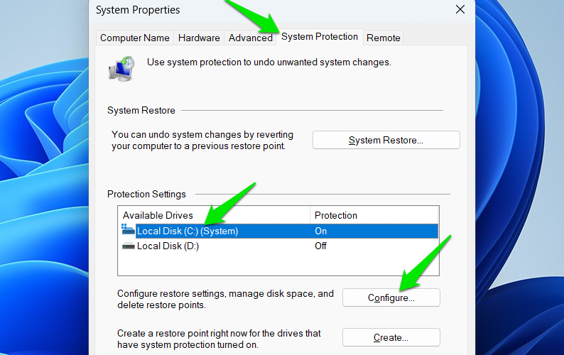 System Protection opening drive Configuration