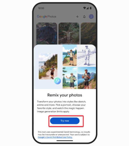 Tap Try Now Remix Google Photos