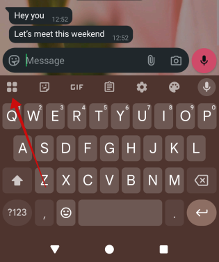 Tapping four square icon in Gboard while using WhatsApp. 