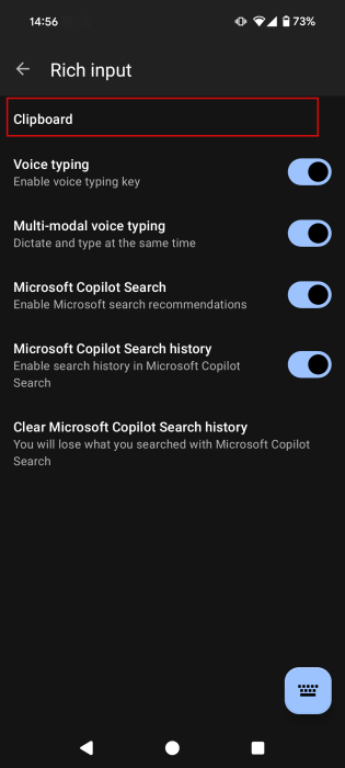 Tapping on "Clipboard" in SwiftKey Settings. 