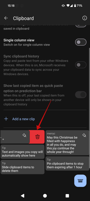 Deleting text "Shortcut" from SwiftKey app on Android. 